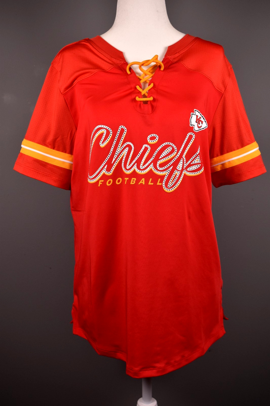 Kansas City Chiefs Women's Pullover Rhinestone NFL Medium Shirt Laces NEW Tag
